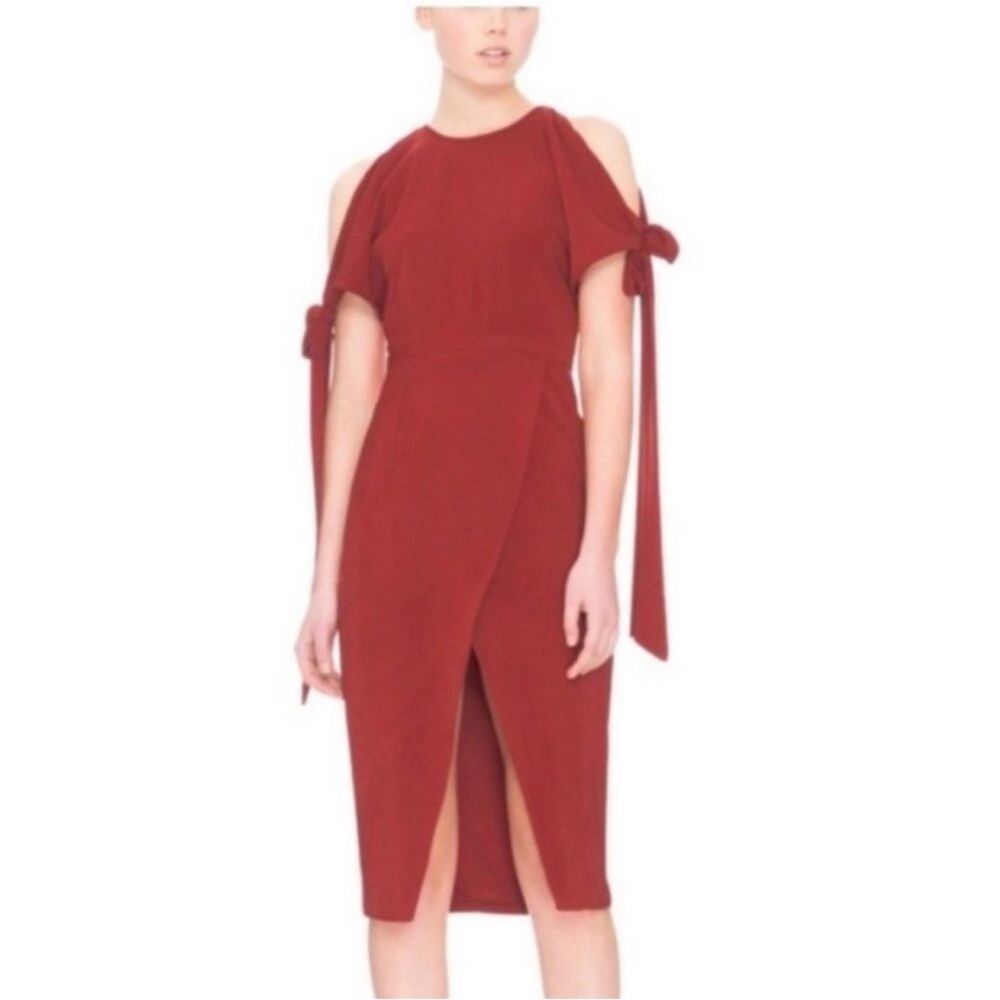 KEEPSAKE the Label Cold Shoulder Rust Midi Slit Dress sz L